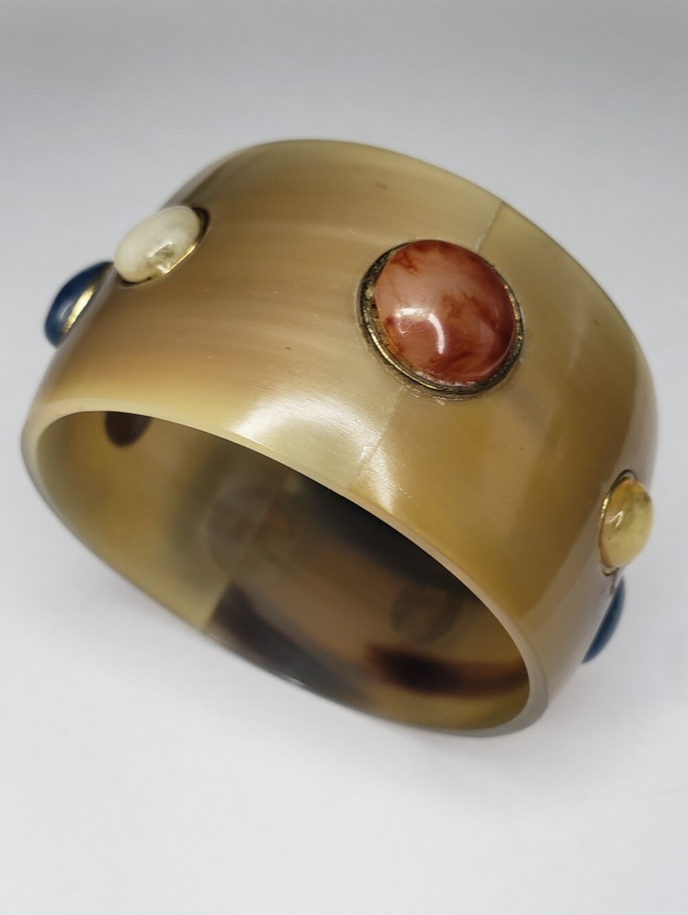 Women's Horn Bangle Bracelet with Multicolor Cabochons